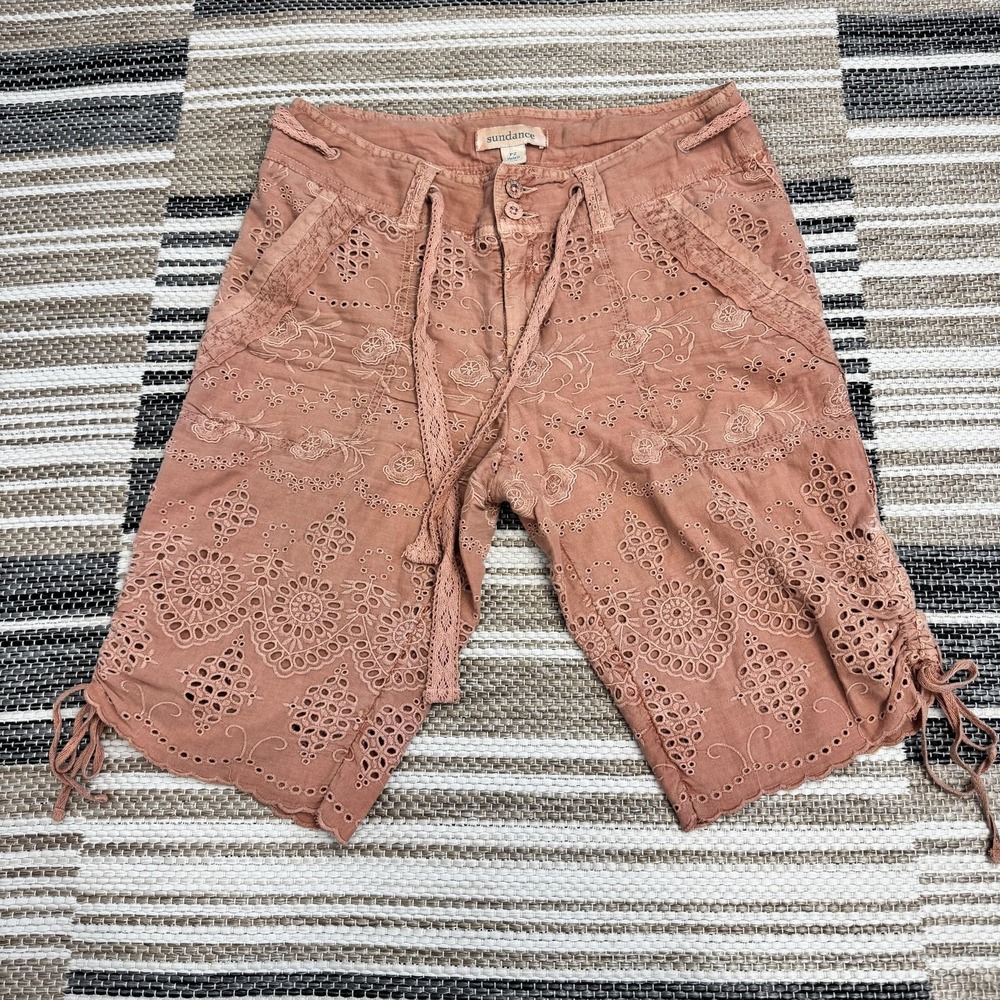 Sundance Shorts Women's P2‎ Eyelet Embroidered Bermuda Lace Boho Lined